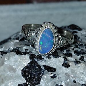 Dainty Sterling Silver Australian Opal Ring Size 8